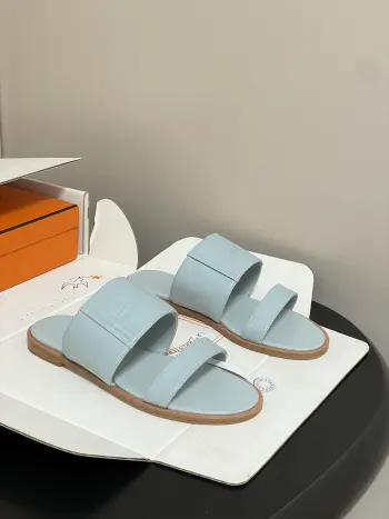 Cowhide sandals, two-strap flat slippers, women s slippers.
