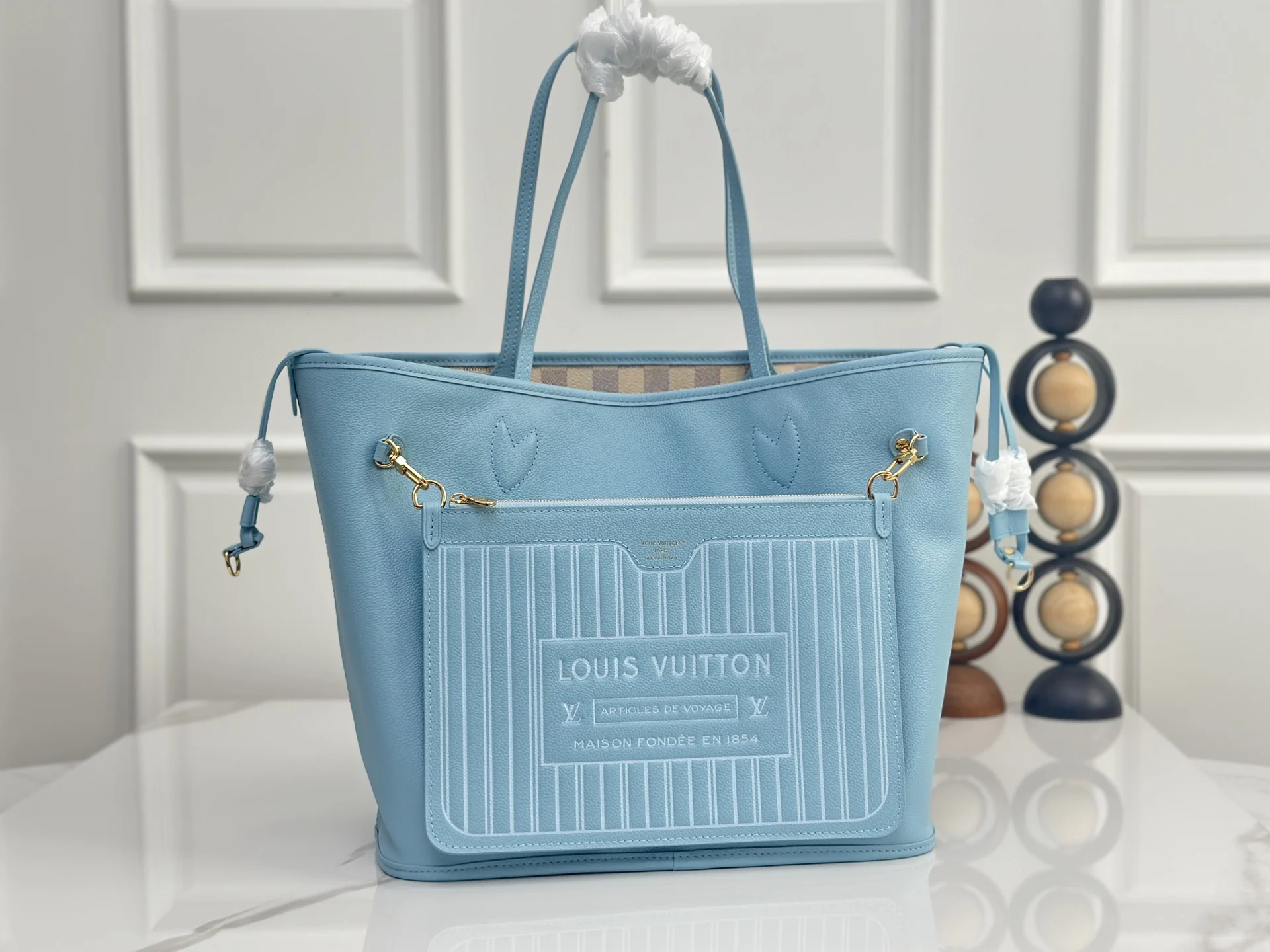 Louis Vuitton N40946 White Grid Blue Shopping Bag Women s Shoulder Bag - Detail view 5