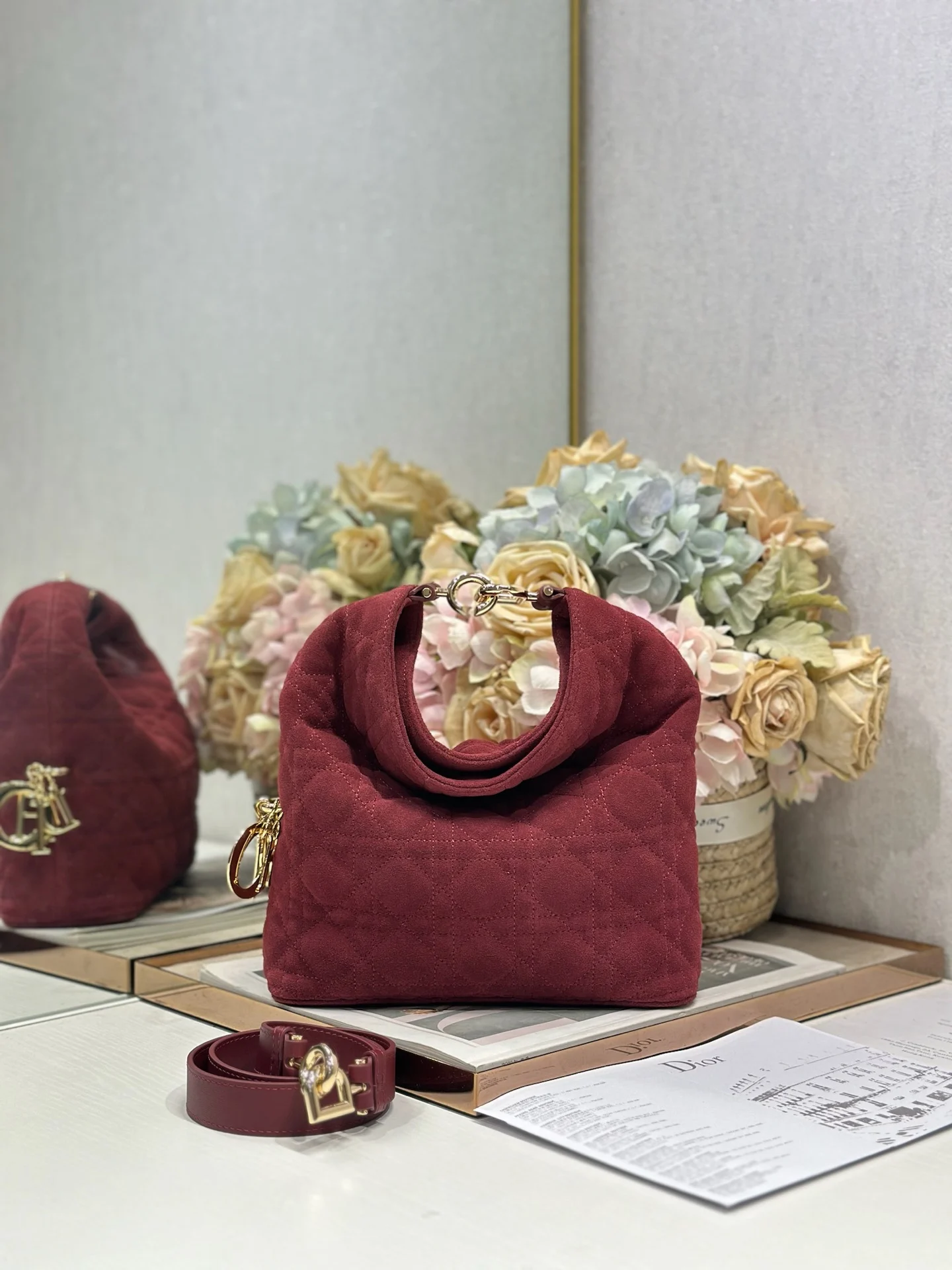 Dior 1538 Sheepskin Pleated Handbag Women s Tote Bag - Detail view 1