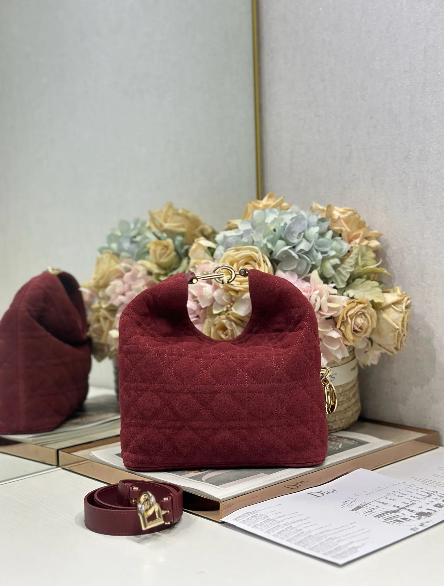 Dior 1538 Sheepskin Pleated Handbag Women s Tote Bag - Detail view 2