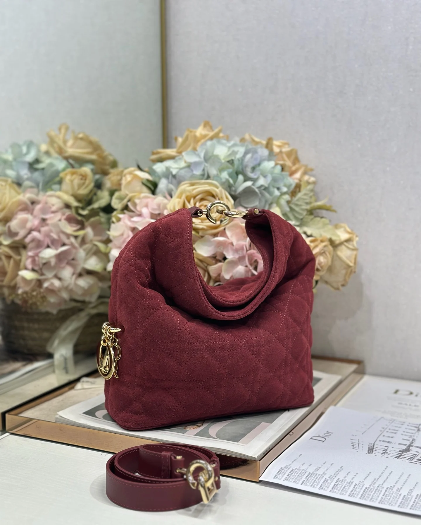Dior 1538 Sheepskin Pleated Handbag Women s Tote Bag - Detail view 3