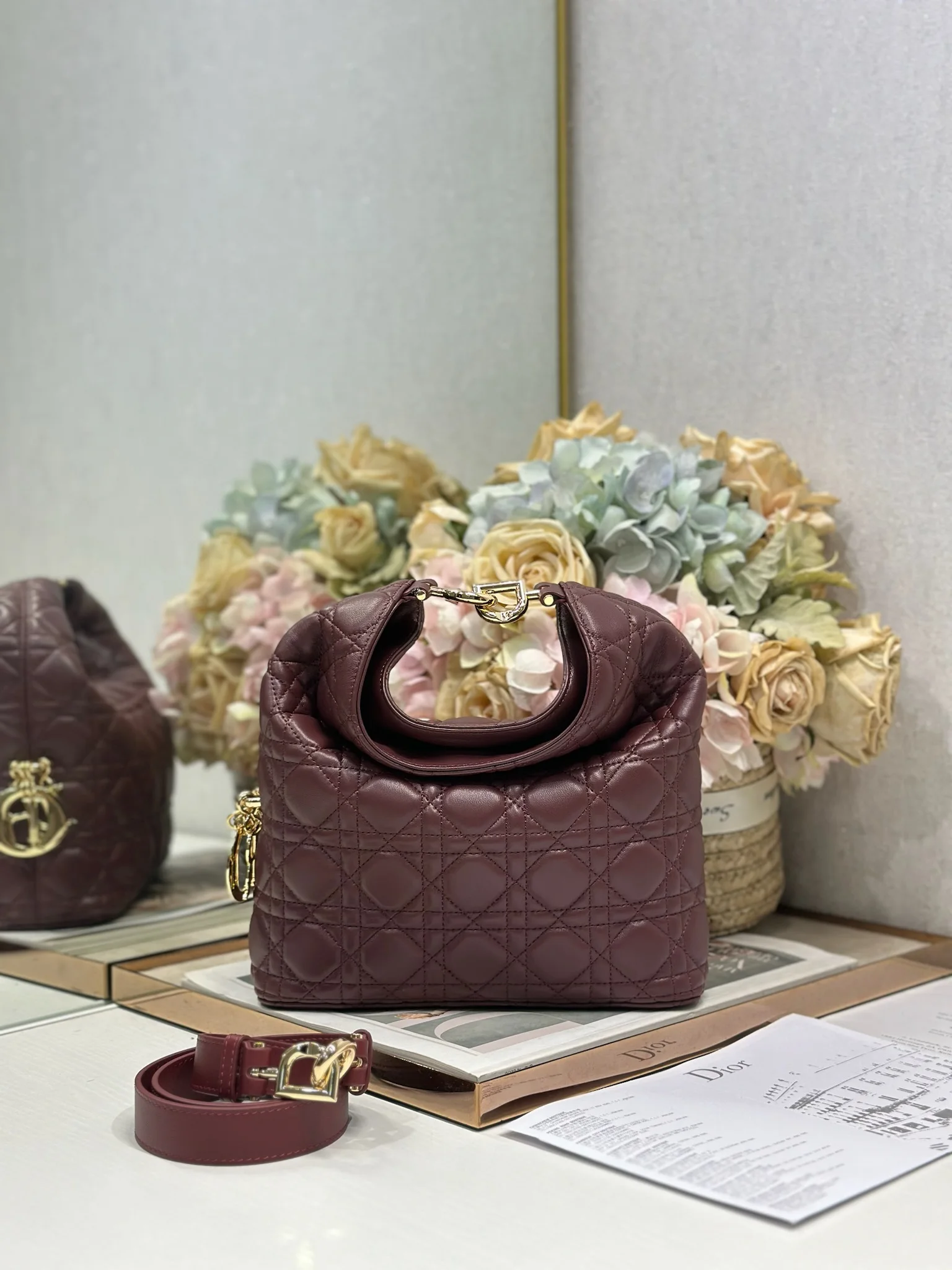 Dior 1538 Sheepskin Pleated Handbag Women s Tote Bag - Detail view 1