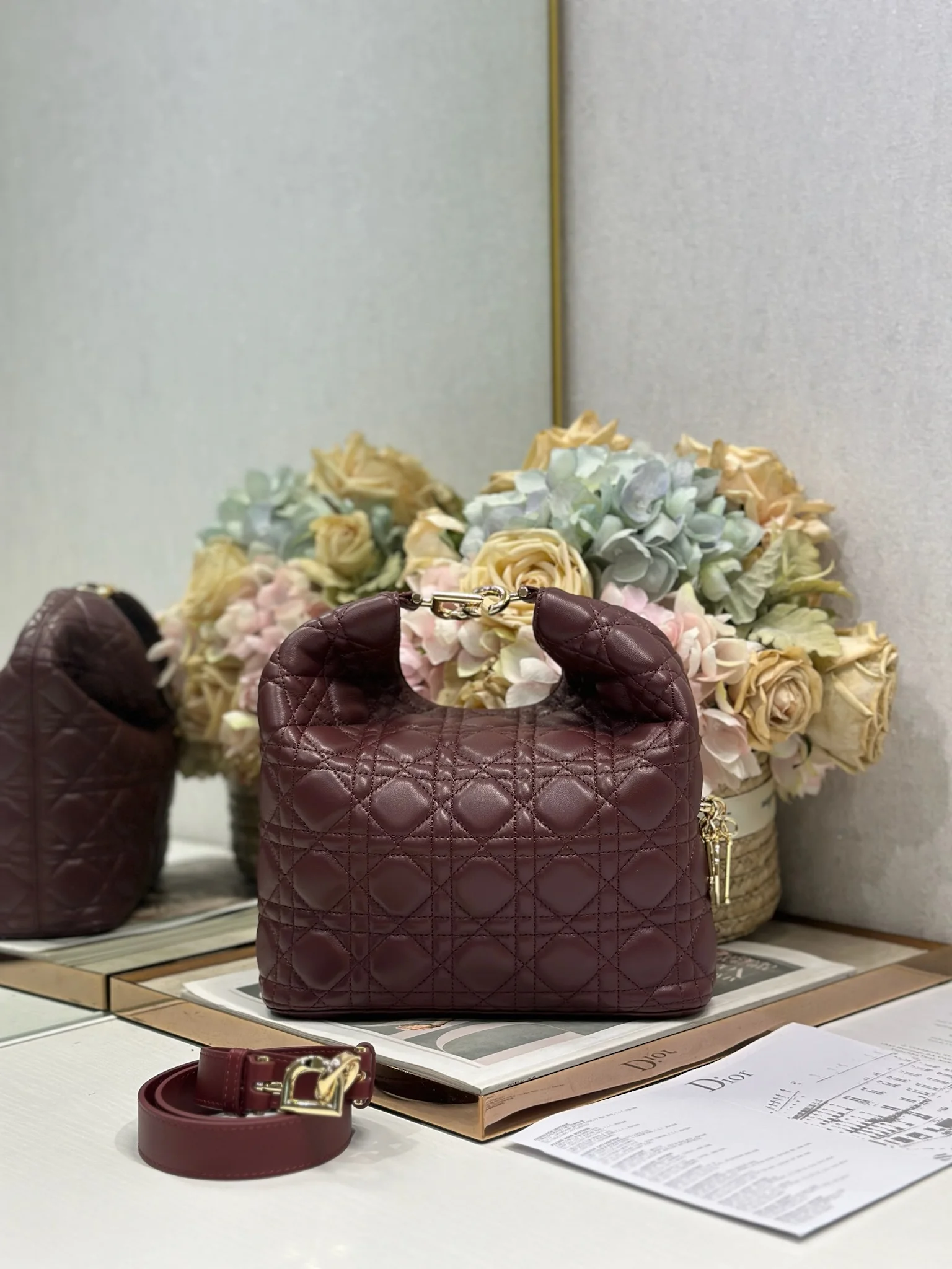 Dior 1538 Sheepskin Pleated Handbag Women s Tote Bag - Detail view 2