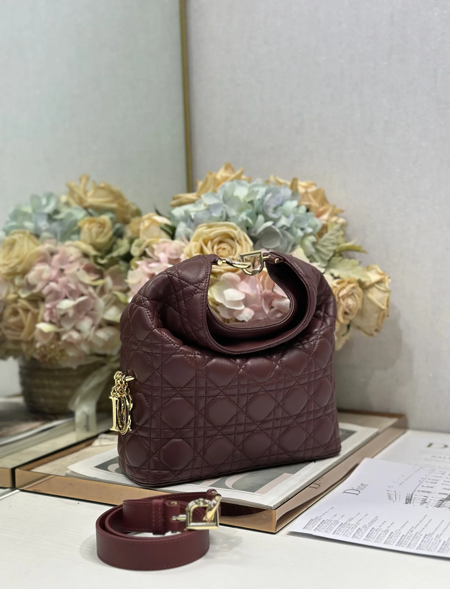 Dior 1538 Sheepskin Pleated Handbag Women s Tote Bag - Detail view 3