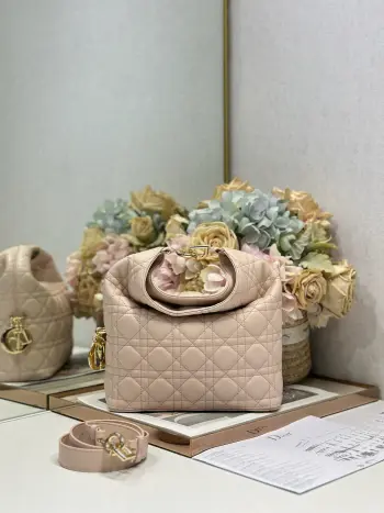 Dior  2026秋冬系列- 胭脂粉羊皮 JonathanAnderson本季的配饰和细节设计融入了与秀场一致的荷花 荷叶等元素 工艺中层叠的褶皱 卷曲的弧度 以及古典的廓形元素均有体现 细节比整体造型要值得一看 型号 1538尺寸 24×27×9cm