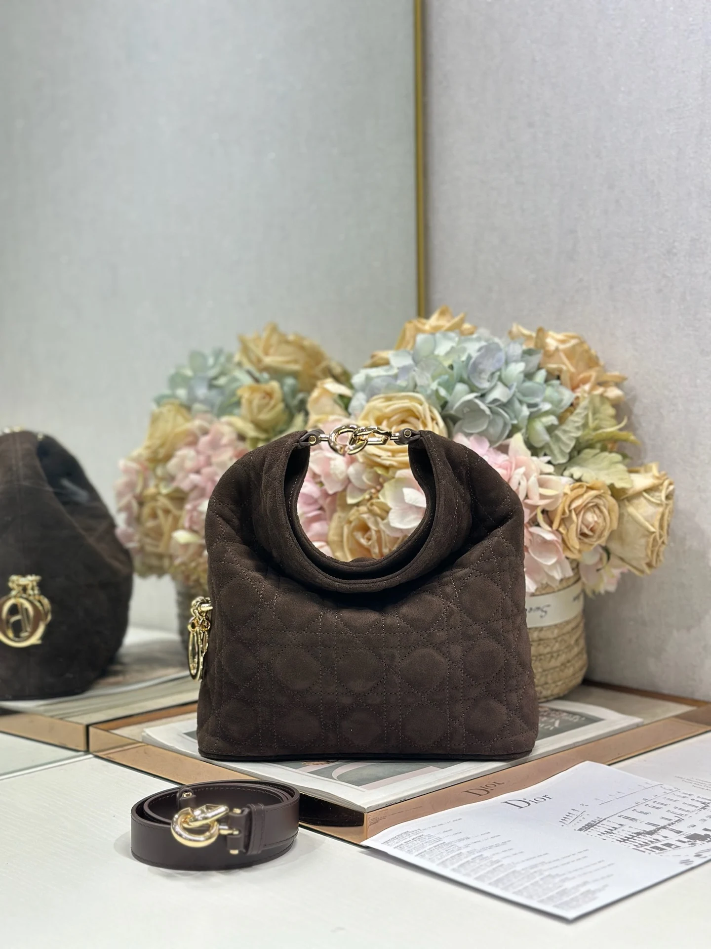 Dior 1538 Sheepskin Pleated Handbag Women s Tote Bag - Detail view 1