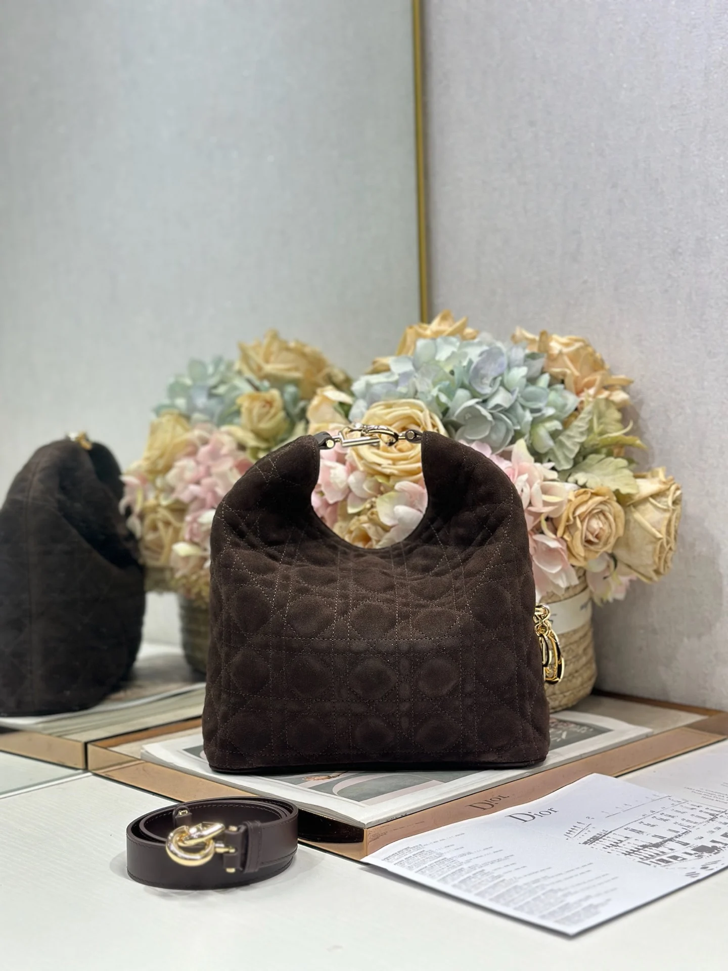 Dior 1538 Sheepskin Pleated Handbag Women s Tote Bag - Detail view 2