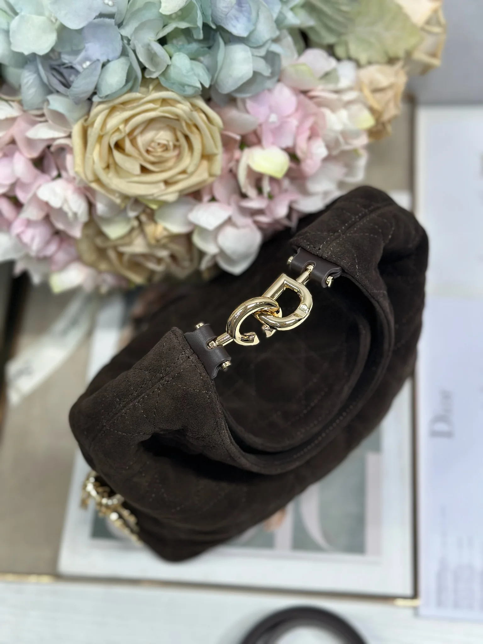 Dior 1538 Sheepskin Pleated Handbag Women s Tote Bag - Detail view 6