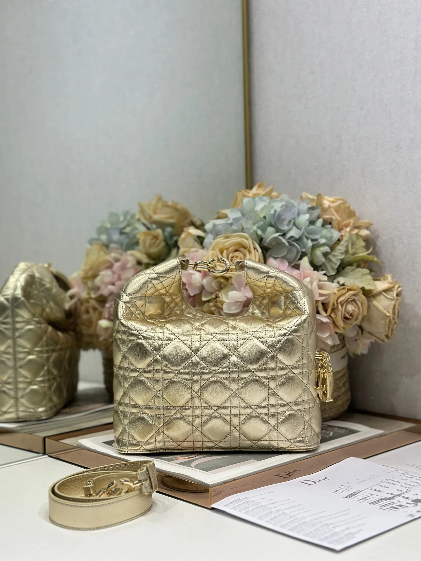 Dior 1538 Sheepskin Pleated Handbag Women s Tote Bag - Detail view 2