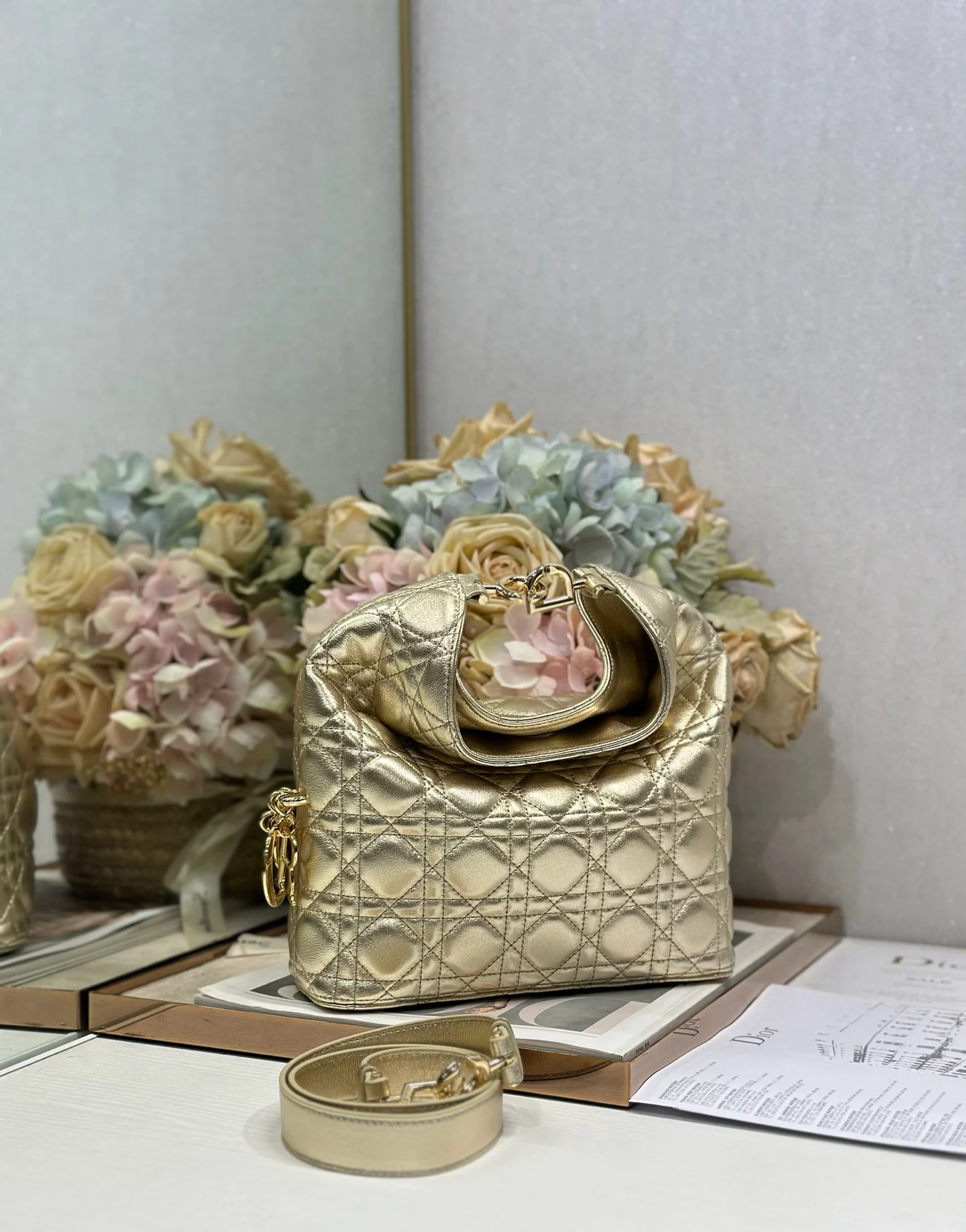 Dior 1538 Sheepskin Pleated Handbag Women s Tote Bag - Detail view 3