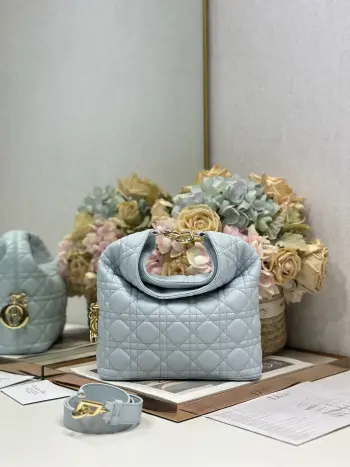 Dior  2026秋冬系列- 冰川蓝羊皮 JonathanAnderson本季的配饰和细节设计融入了与秀场一致的荷花 荷叶等元素 工艺中层叠的褶皱 卷曲的弧度 以及古典的廓形元素均有体现 细节比整体造型要值得一看 型号 1538尺寸 24×27×9cm