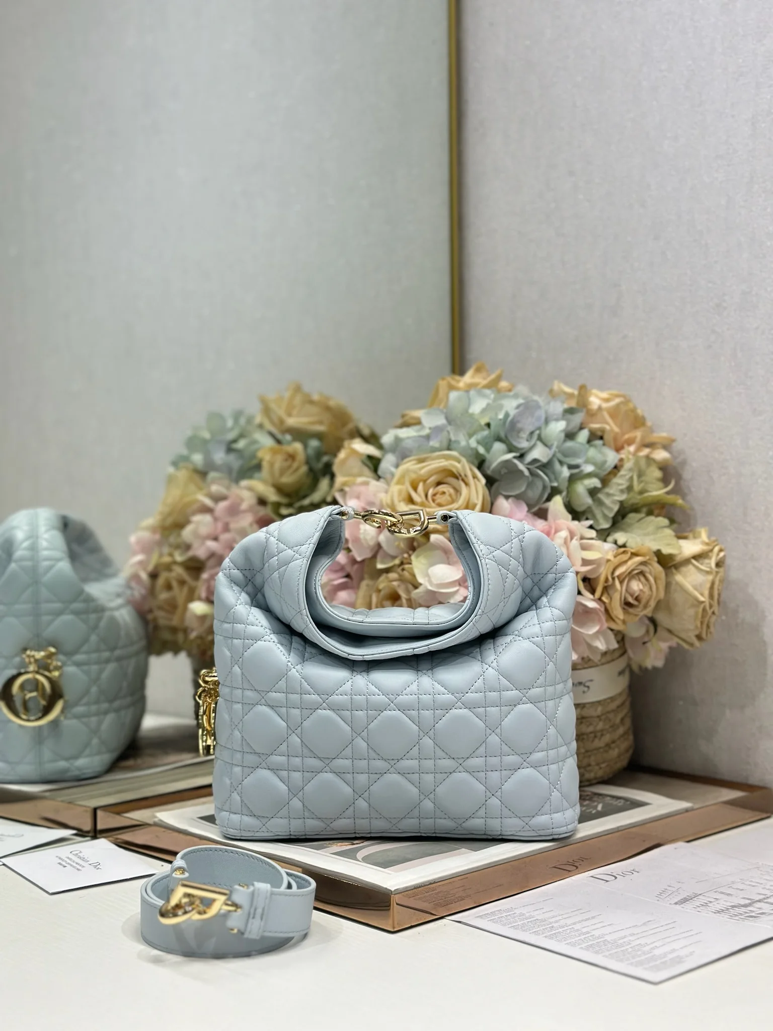 Dior 1538 Sheepskin Pleated Handbag Women s Tote Bag - Detail view 1