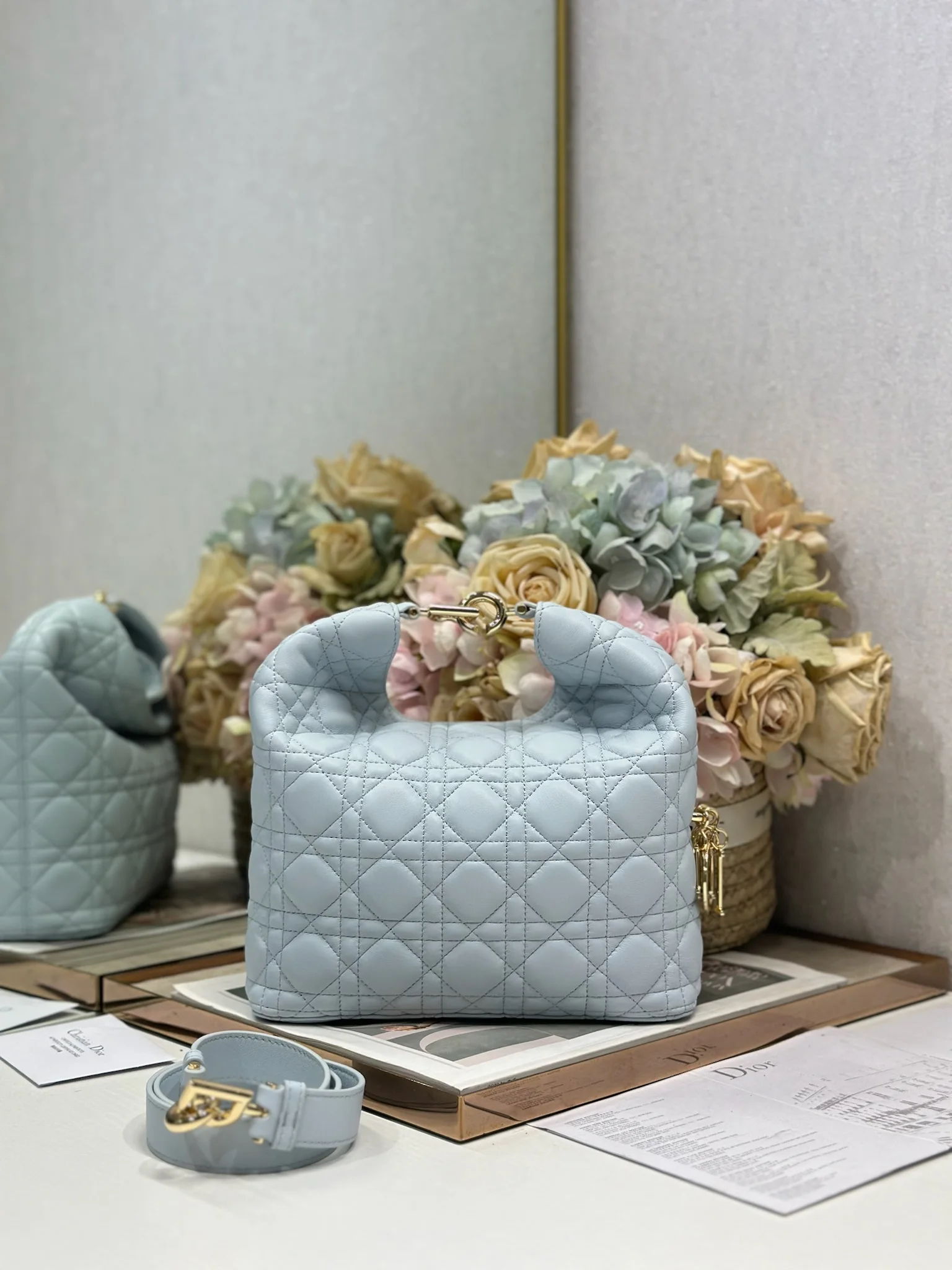 Dior 1538 Sheepskin Pleated Handbag Women s Tote Bag - Detail view 2