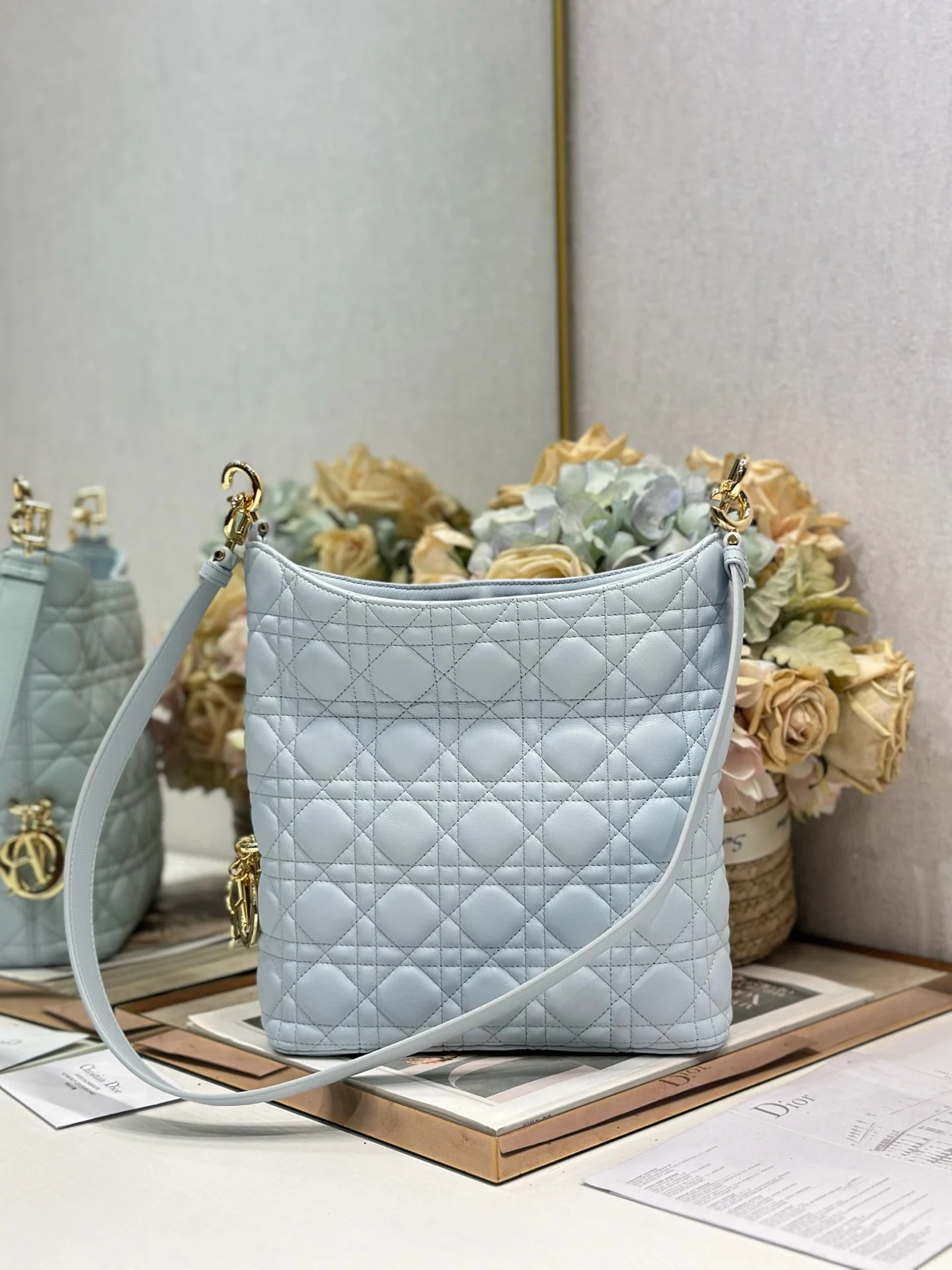 Dior 1538 Sheepskin Pleated Handbag Women s Tote Bag - Detail view 9