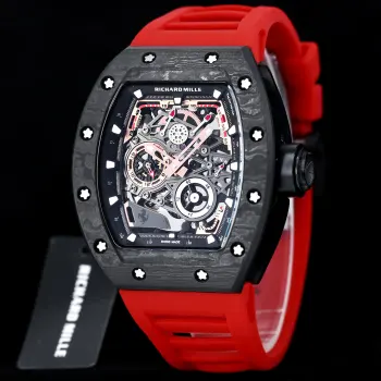 太阳出品 RICHARD MILLE JR4 理查德 米勒 RM43-01 理查米尔与意大利  传奇超跑制造商Ferrari法拉利F1赛车世界一级方程式顶级赛事联名腕表 五级钛合金款经微喷砂并抛光  轻盈且坚固的薄层复合材料超强夜光碳纤维壳 表盘融合法拉利经典元素 结合创新技术精密工程和尖端设计 机芯搭载V8发动机的离合轮全自动上链 直径43mm 厚度12mm  太阳出品精致推荐男士机械腕表