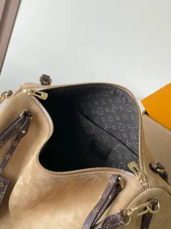  特级MB芯片版原厂皮 Keepall Bandouli e re 25以天然棕欄樹纖維手工編織而成 型号 M25010动态芯片版材料 A级全钢五金 进口原厂面料包装 全套原厂免税MB包装尺寸 25*15*11