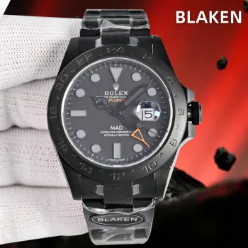 劳力士 探险家型II 42mmRolex Explorer II 42mmBLAKEN 全黑定制BLAKEN Full Black Custom德国DLC哑光黑化German DLC Matte Black Coating蚝式精钢表壳 + 实心表带Oystersteel Case   Bracelet蓝宝石镜面通透耐磨Sapphire CrystalCal.3285一体机芯 稳定可靠Cal.3285 Movement全哑黑质感拉满 低调又硬核 劳力士  探险家II  BLAKEN改装  DLC黑化  腕表改装