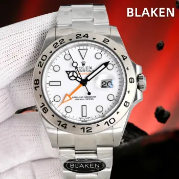 劳力士 探险家型II 42mmRolex Explorer II 42mmBLAKEN 全黑定制BLAKEN Full Black Custom德国DLC哑光黑化German DLC Matte Black Coating蚝式精钢表壳 + 实心表带Oystersteel Case   Bracelet蓝宝石镜面通透耐磨Sapphire CrystalCal.3285一体机芯 稳定可靠Cal.3285 Movement全哑黑质感拉满 低调又硬核 劳力士  探险家II  BLAKEN改装  DLC黑化  腕表改装