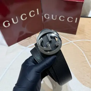 Gucci古奇 正品规格 3.7mm原版品质双面头层小牛皮搭配双G经典扣 正反面都可以使用