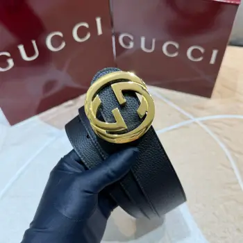 Gucci古奇 正品规格 3.7mm原版品质双面头层小牛皮搭配双G经典扣 正反面都可以使用