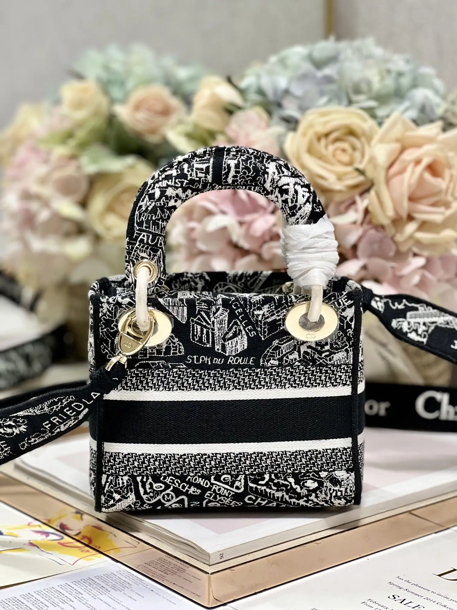 迪奥9028 巴黎三格刺绣戴妃包 女士斜挎包 - 细节图 5