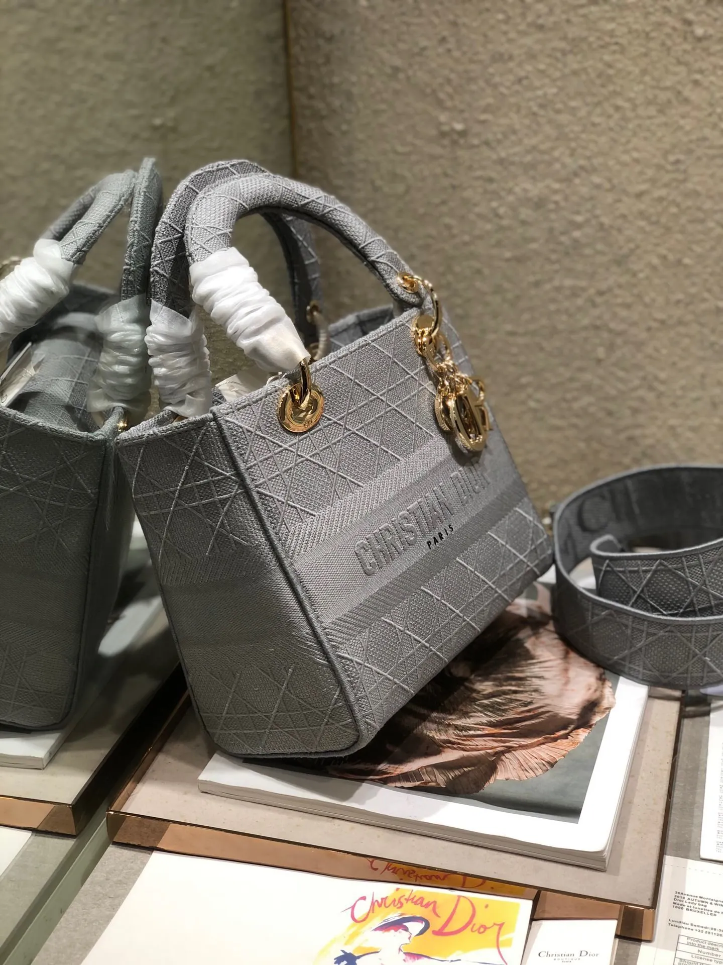 Dior 9027 Five-Grid Embroidered Gray Lady Dior Bag Women s Crossbody Bag - Detail view 2