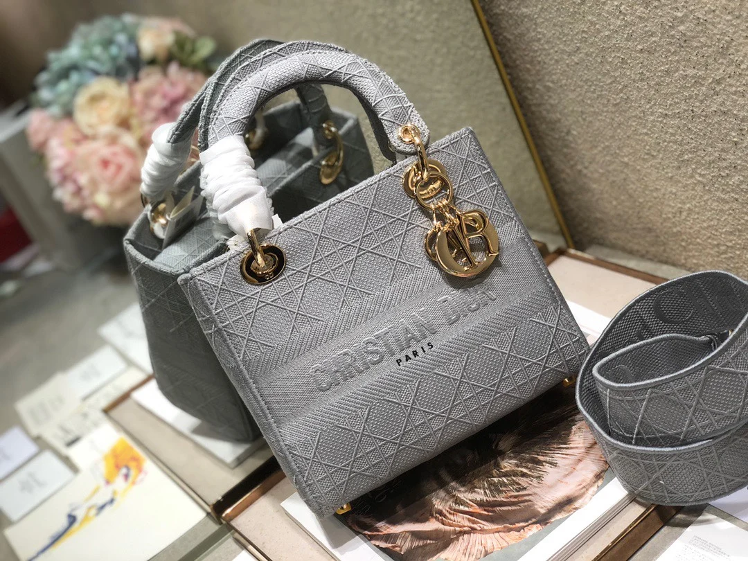 Dior 9027 Five-Grid Embroidered Gray Lady Dior Bag Women s Crossbody Bag - Detail view 3