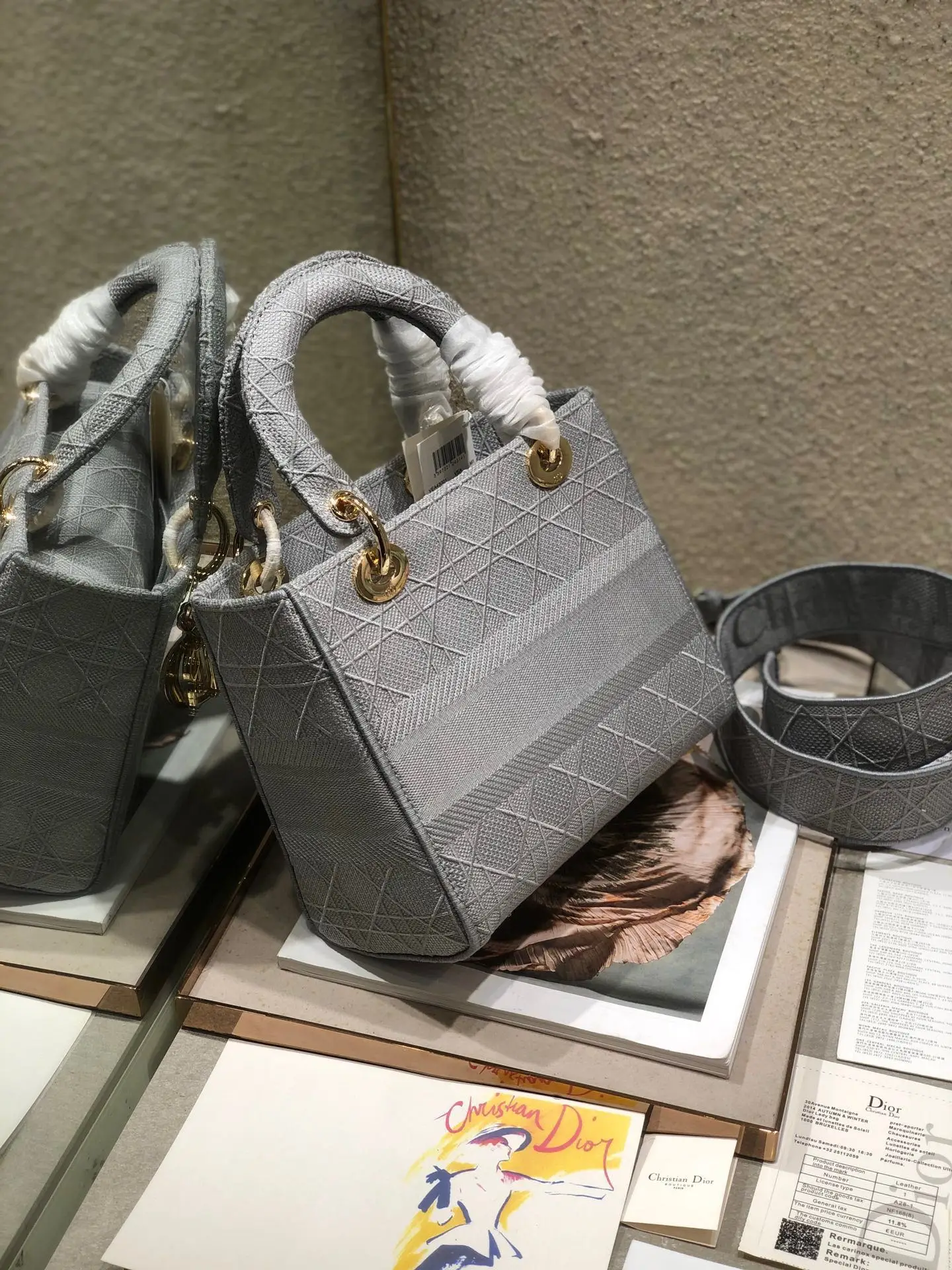 Dior 9027 Five-Grid Embroidered Gray Lady Dior Bag Women s Crossbody Bag - Detail view 5