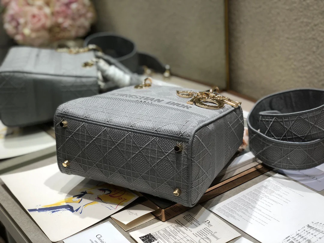 Dior 9027 Five-Grid Embroidered Gray Lady Dior Bag Women s Crossbody Bag - Detail view 7