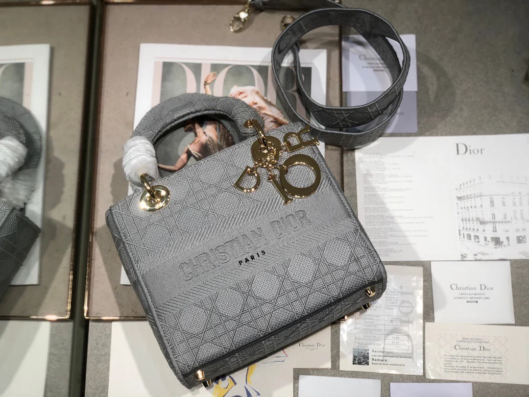 Dior 9027 Five-Grid Embroidered Gray Lady Dior Bag Women s Crossbody Bag - Detail view 8