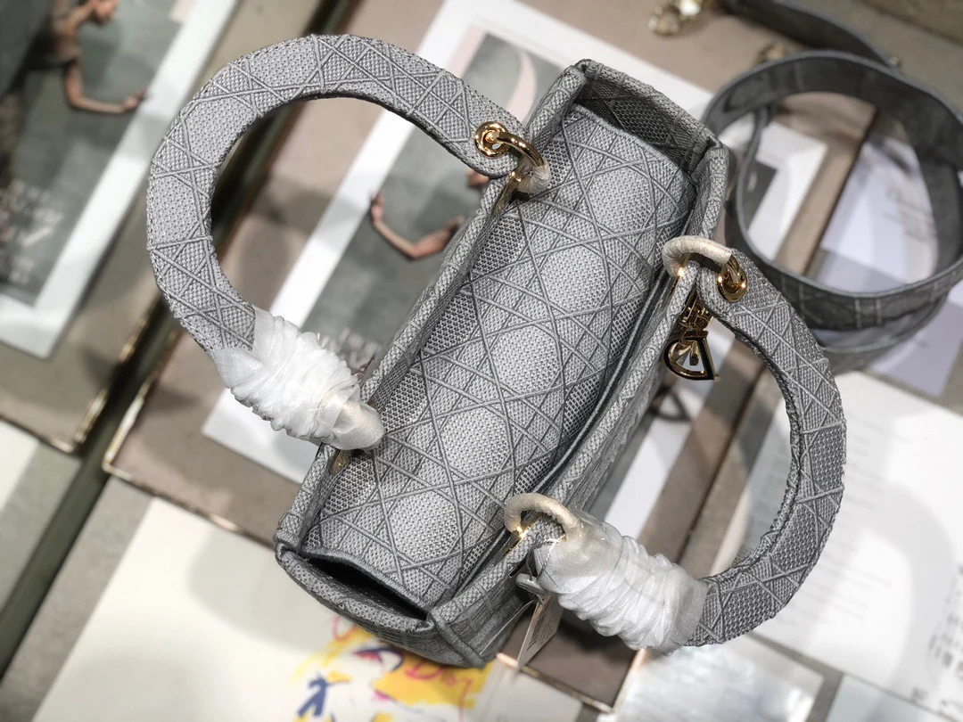 Dior 9027 Five-Grid Embroidered Gray Lady Dior Bag Women s Crossbody Bag - Detail view 9