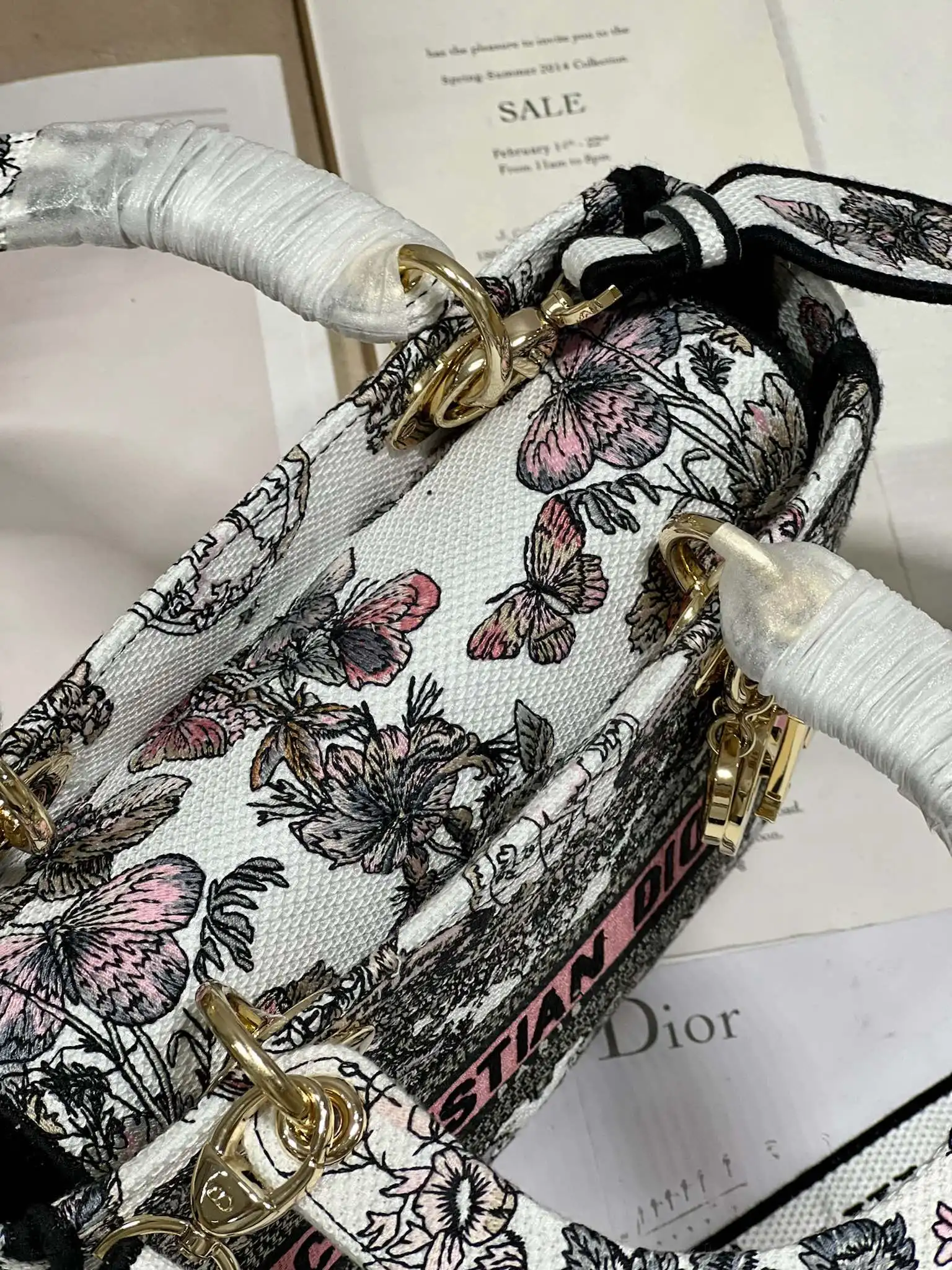 迪奥9027 奶白星座刺绣戴妃包 女士斜挎包 - 细节图 9
