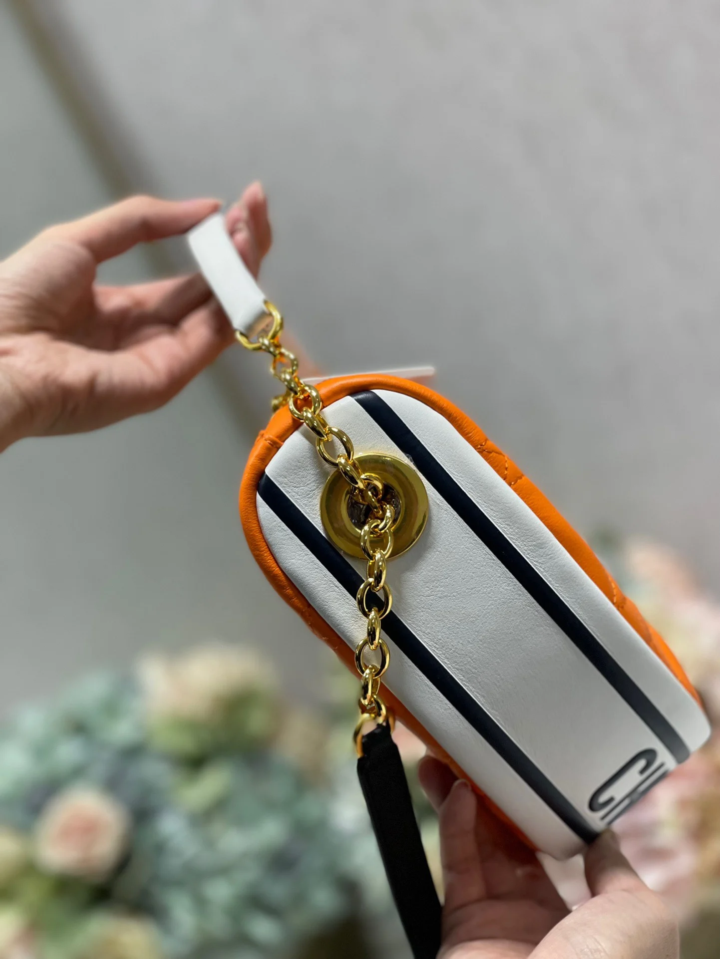 迪奥7201 橙色牛皮革单肩包 女士斜挎包 - 细节图 3