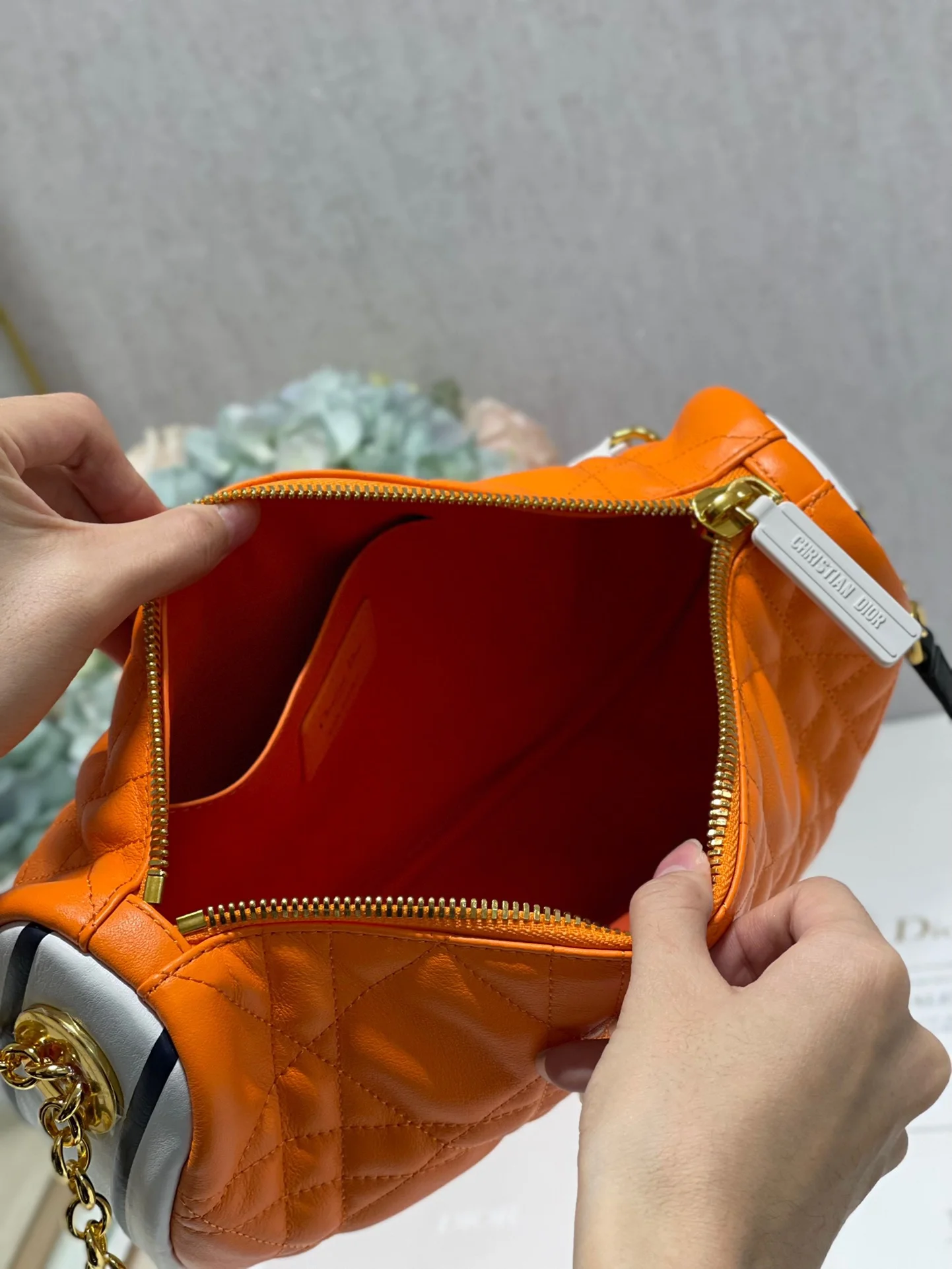 迪奥7201 橙色牛皮革单肩包 女士斜挎包 - 细节图 8