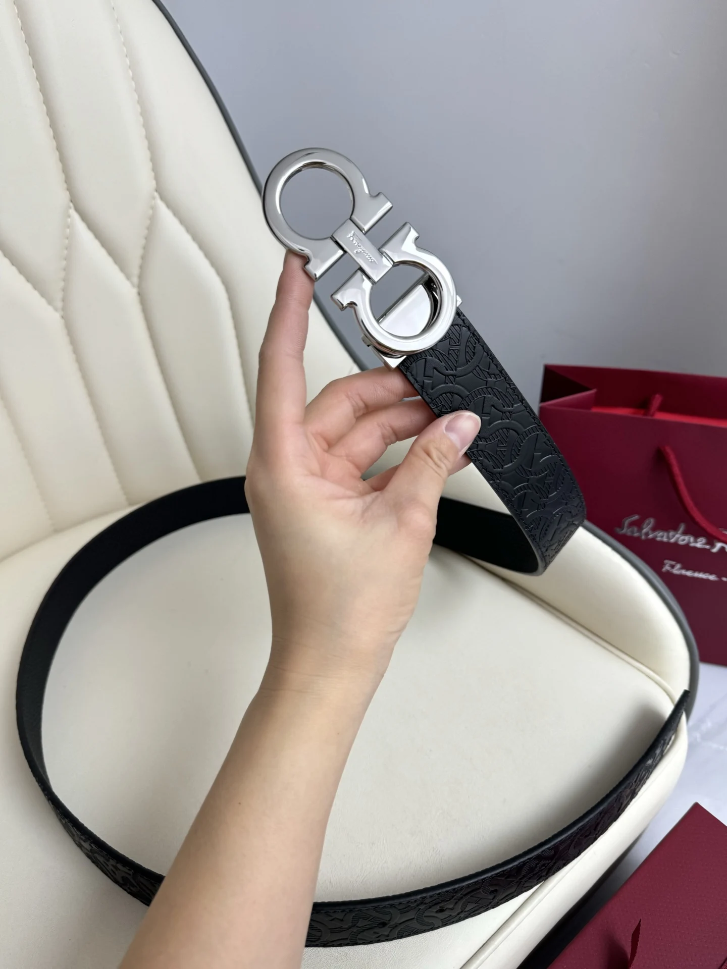 Ferragamo Men s Reversible Hardware Steel Buckle Belt - Detail view 4