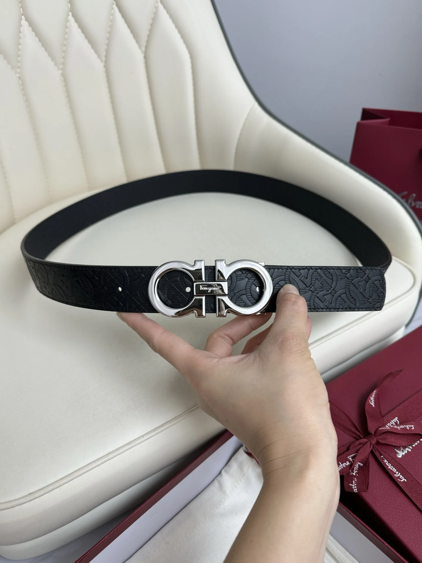 Ferragamo Men s Reversible Hardware Steel Buckle Belt - Detail view 5