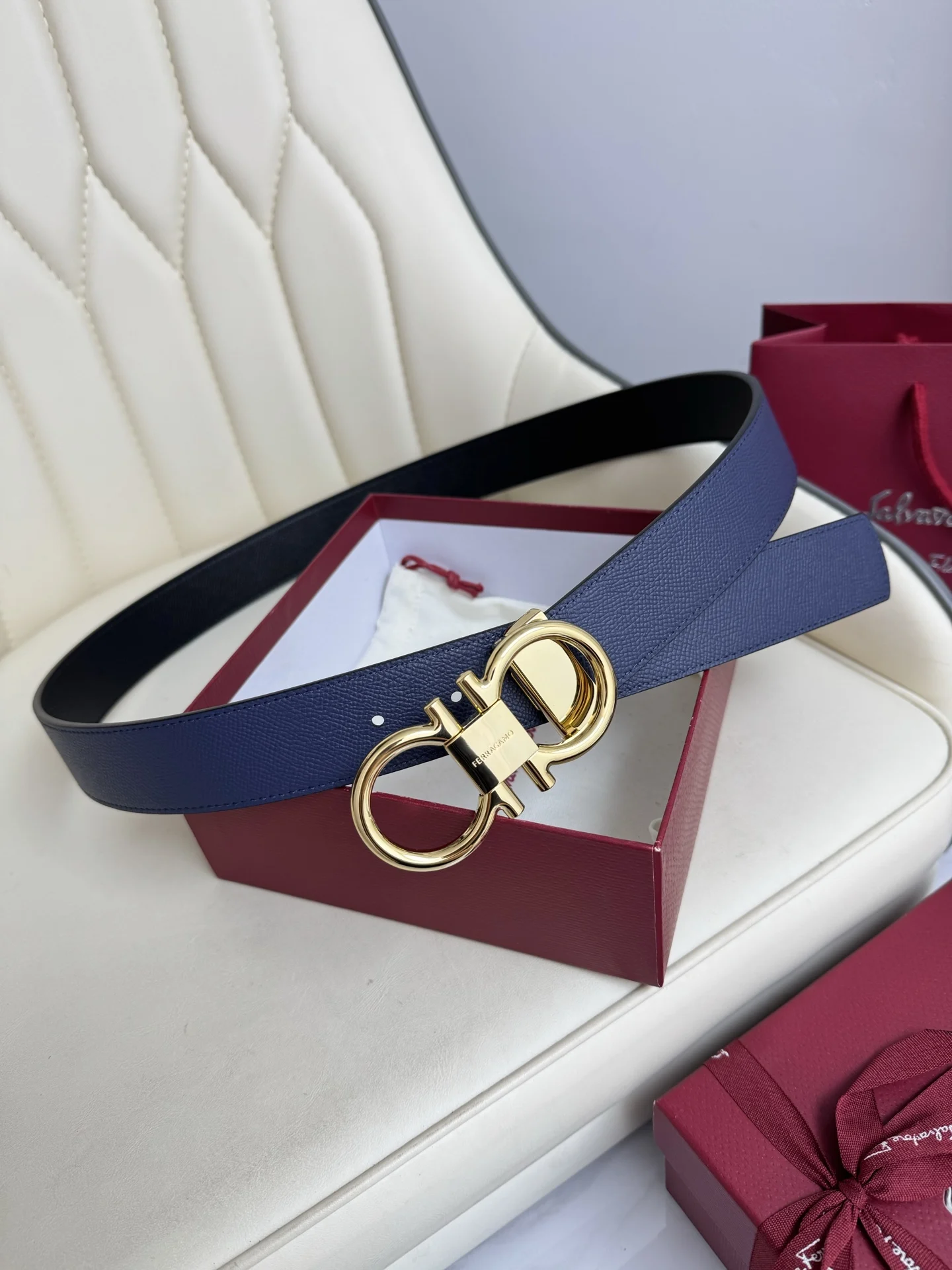 Ferragamo Men s Reversible Hardware Steel Buckle Belt - Detail view 2
