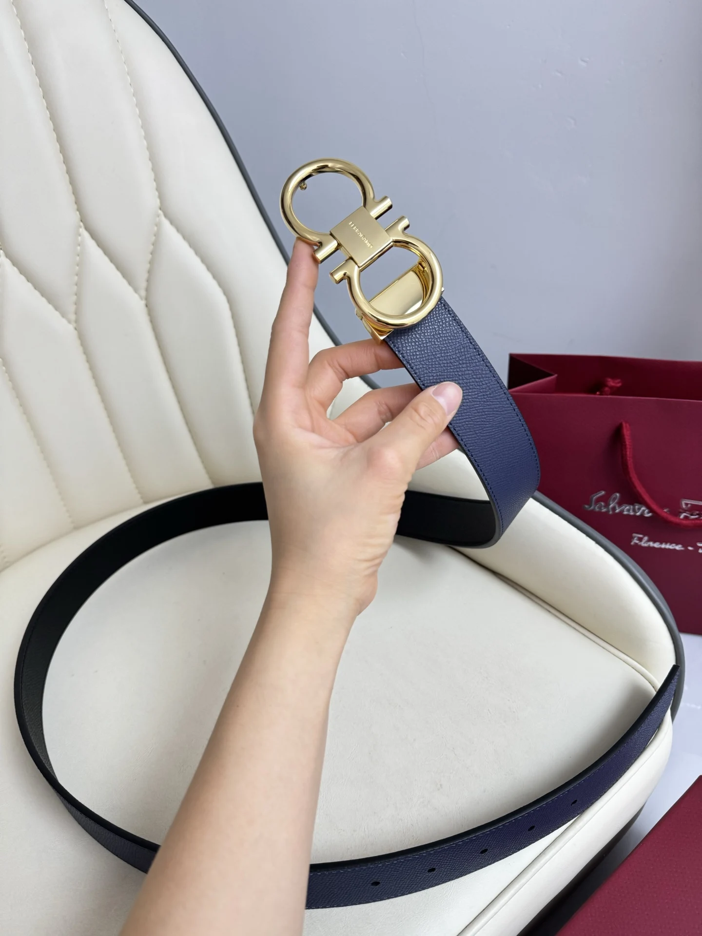 Ferragamo Men s Reversible Hardware Steel Buckle Belt - Detail view 4