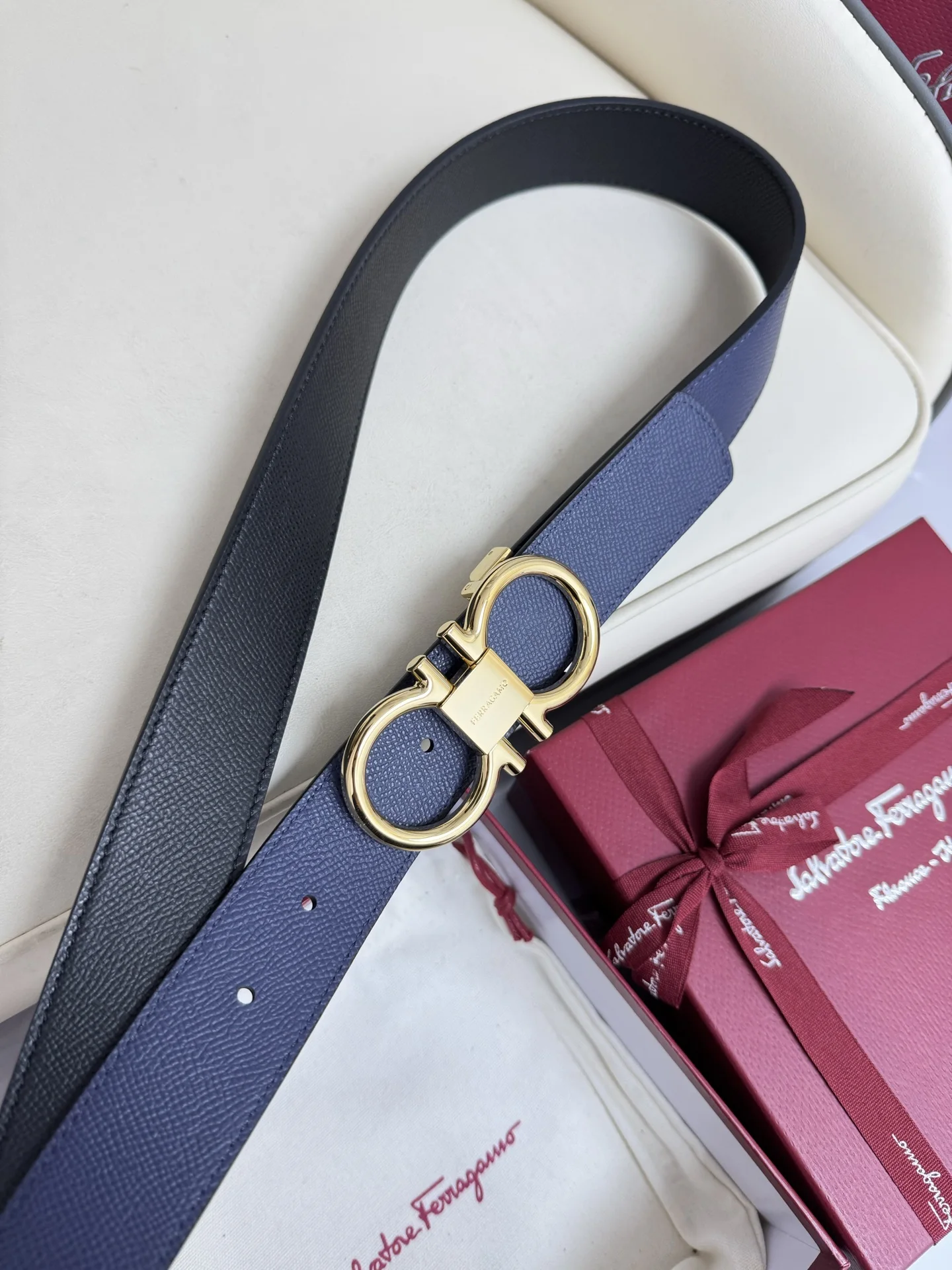 Ferragamo Men s Reversible Hardware Steel Buckle Belt - Detail view 5