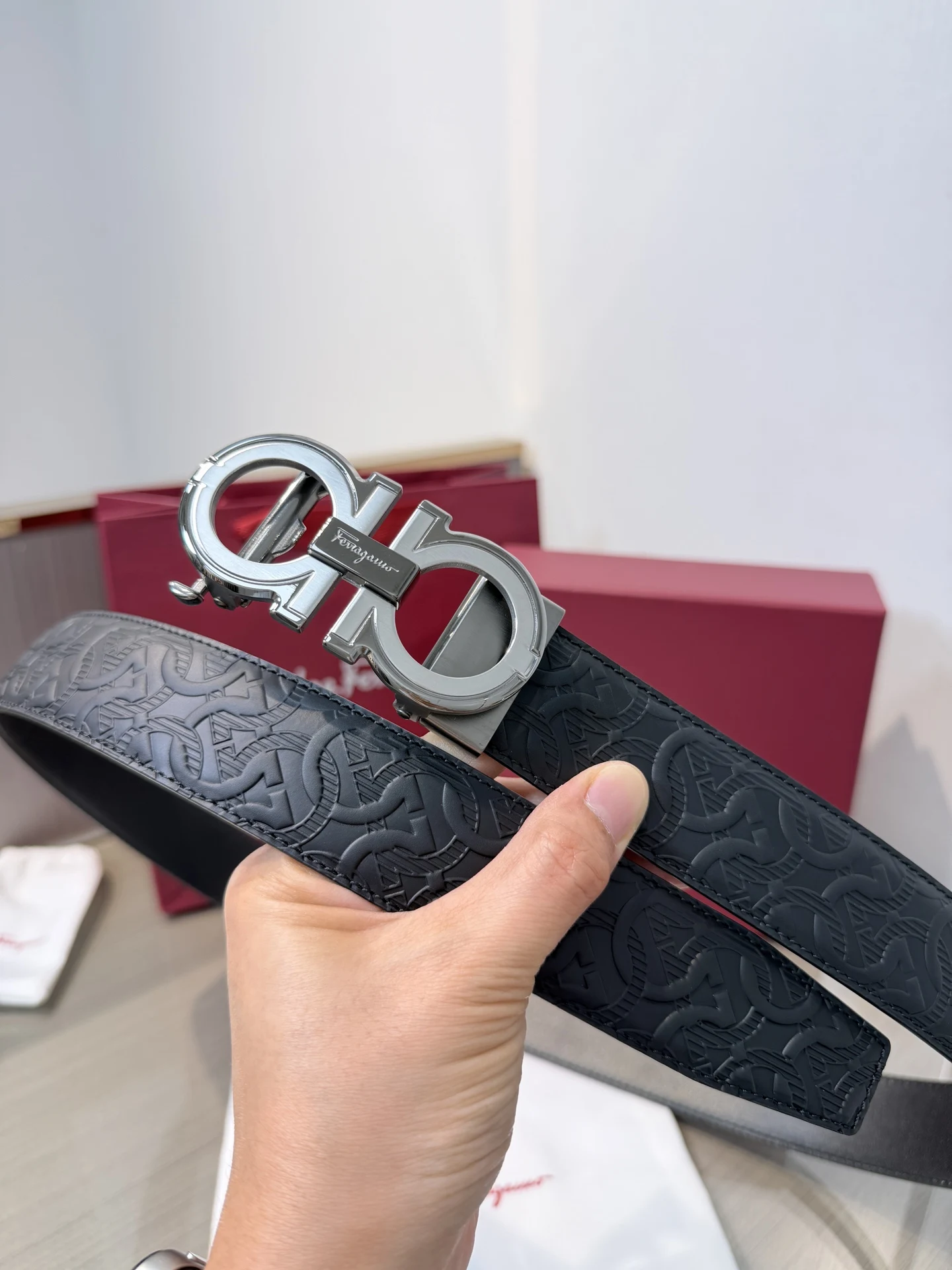 Ferragamo Men s Reversible Hardware Steel Buckle Belt - Detail view 3