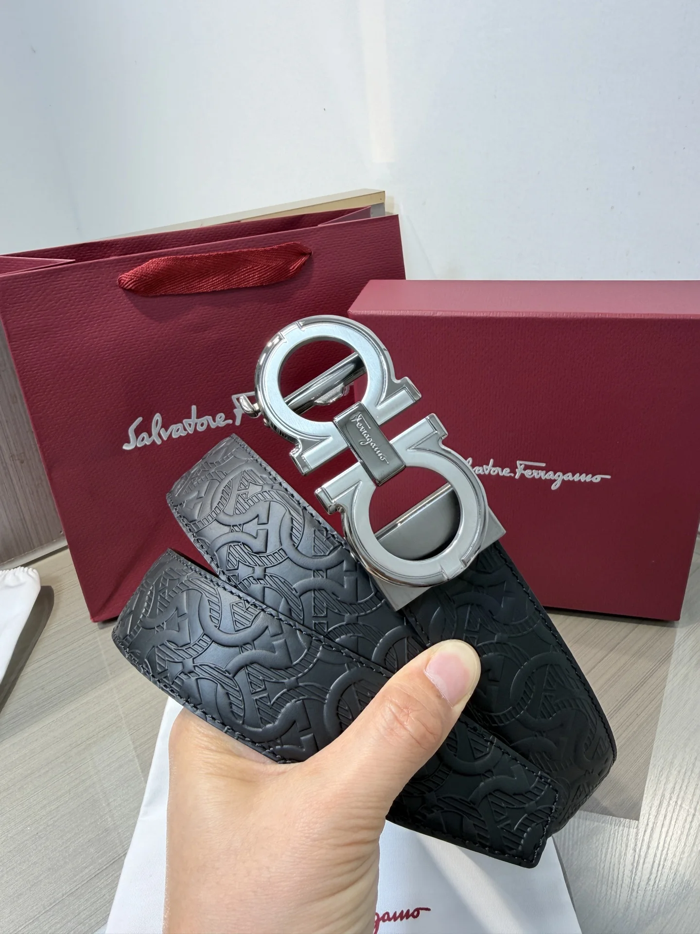 Ferragamo Men s Reversible Hardware Steel Buckle Belt - Detail view 5
