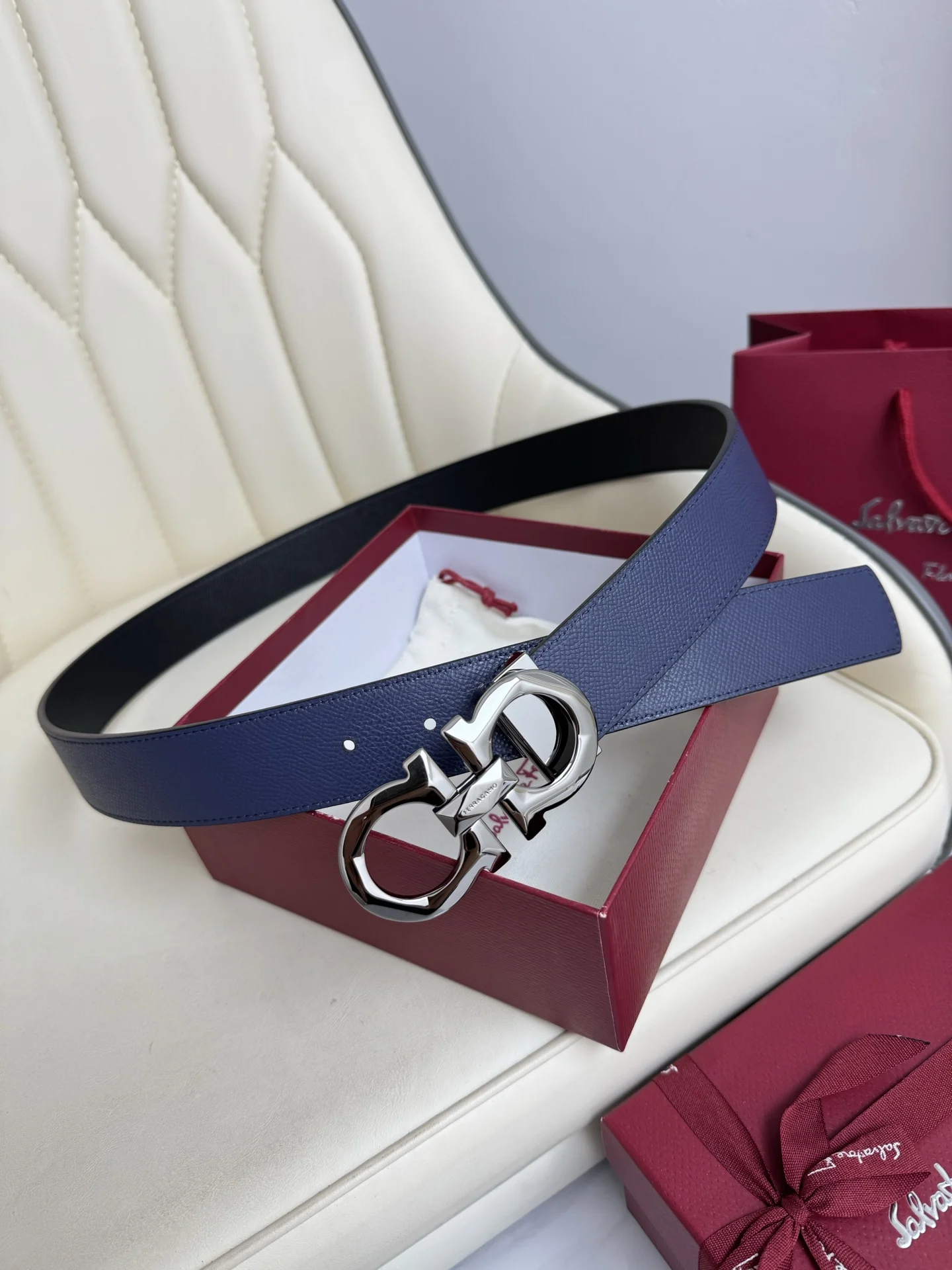 Ferragamo Men s Reversible Hardware Steel Buckle Belt - Detail view 2