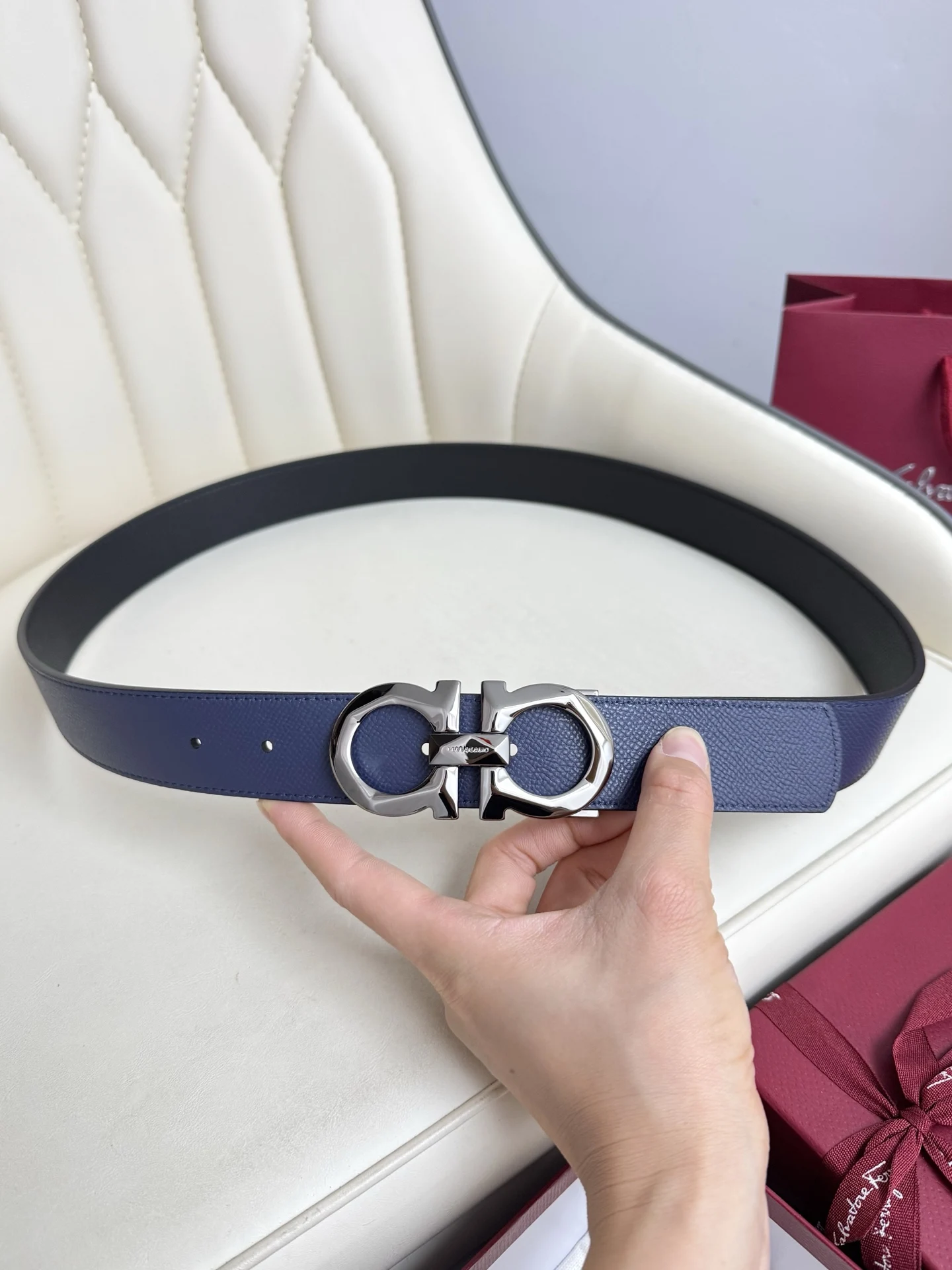 Ferragamo Men s Reversible Hardware Steel Buckle Belt - Detail view 5