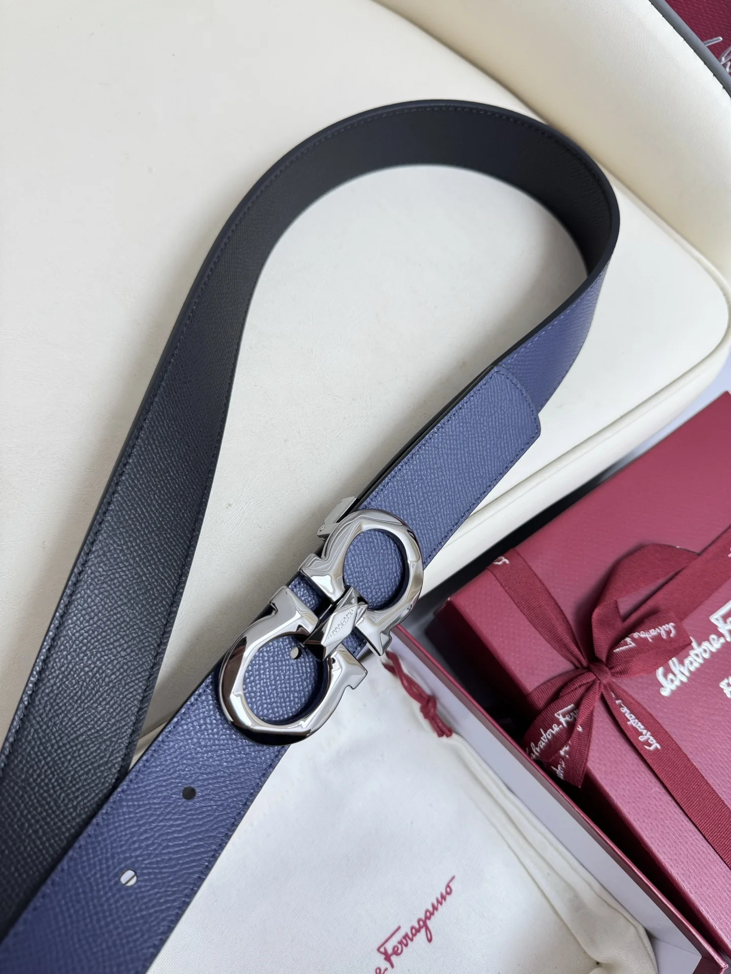 Ferragamo Men s Reversible Hardware Steel Buckle Belt - Detail view 6