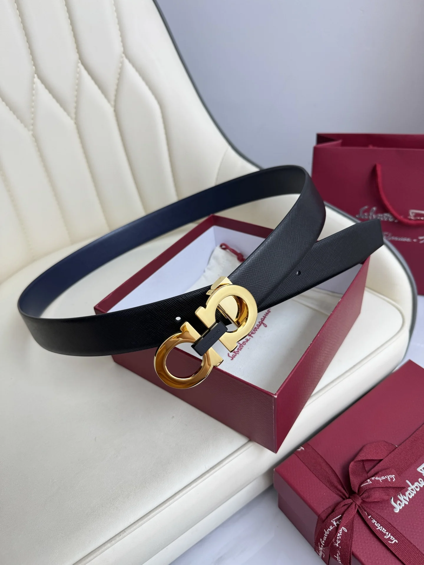 Ferragamo Men s Reversible Hardware Steel Buckle Belt - Detail view 2