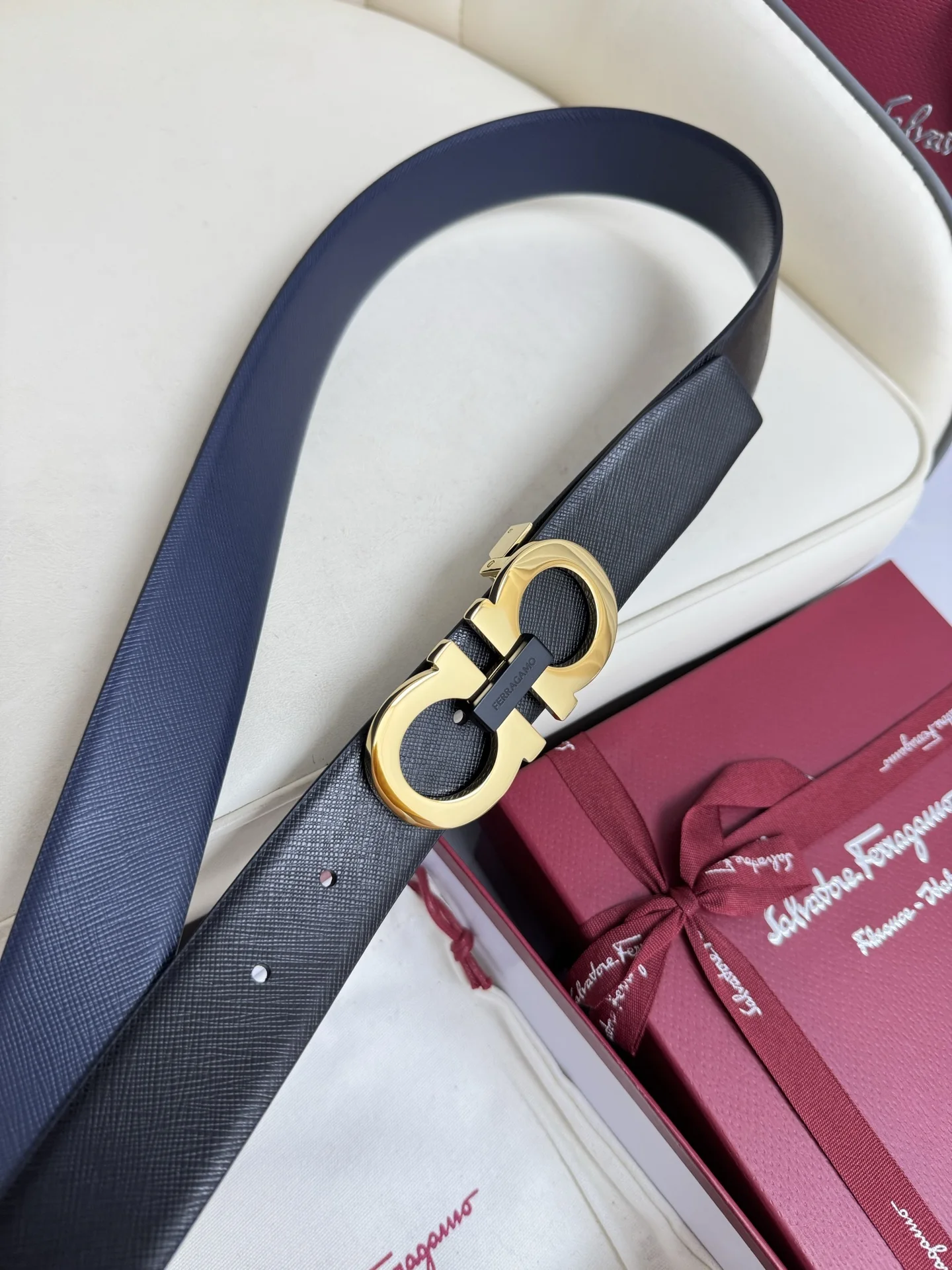 Ferragamo Men s Reversible Hardware Steel Buckle Belt - Detail view 6