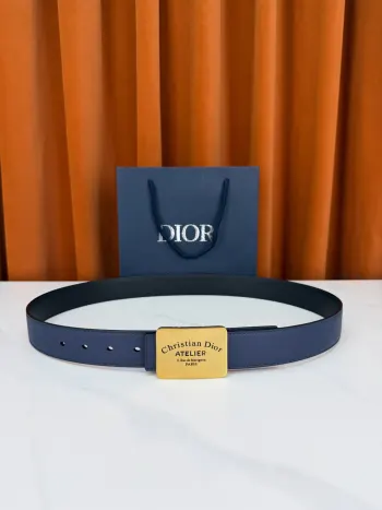 Dior 宽度3.5cm双面腰带 绒面温润 光皮利落 一腰两面随心切 方形金属扣镌刻ATELIER 巴黎工坊的克制与考究 藏蓝礼盒缎带精装 