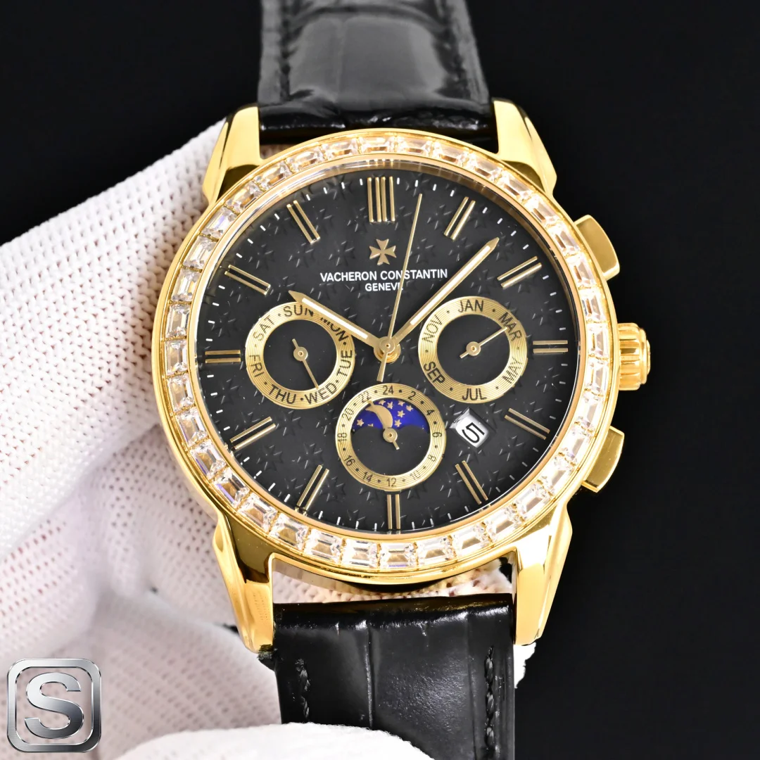 太阳出品出品 白壳 VC 江诗丹顿 R75 -Vacheron Constantin 升级版传袭系列 多功能设计顶级品质 重要提示 升级版改进 壳身比旧版本更薄 玻璃升级耐磨抗摔 比旧版本更平整美观 内罩更新成钢鑫制内罩 手表质感 手感 显得更完美 18k品质炉内真空电镀 太阳出品精致推荐男士多功能机械腕表