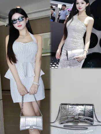 Balenciaga巴黎世家 Hourglass这款沙漏链条小包 鳄鱼纹压花+做旧五金扣B徽标金属配件 搭配可拆卸链带 可单肩/斜挎/包 精致小巧颜值高小号尺寸 204.85cm货号188115