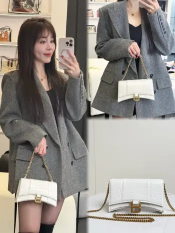 Balenciaga巴黎世家 Hourglass这款沙漏链条小包 鳄鱼纹压花+做旧五金扣B徽标金属配件 搭配可拆卸链带 可单肩/斜挎/包 精致小巧颜值高小号尺寸 204.85cm货号188115